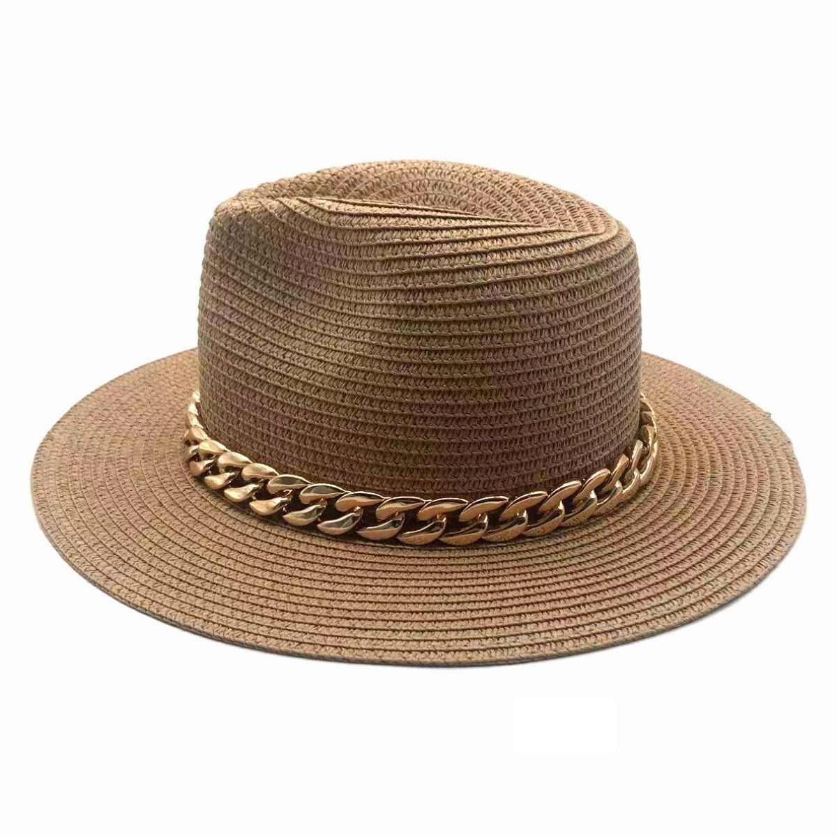 Camel Chain Band Fedora Panama Hat