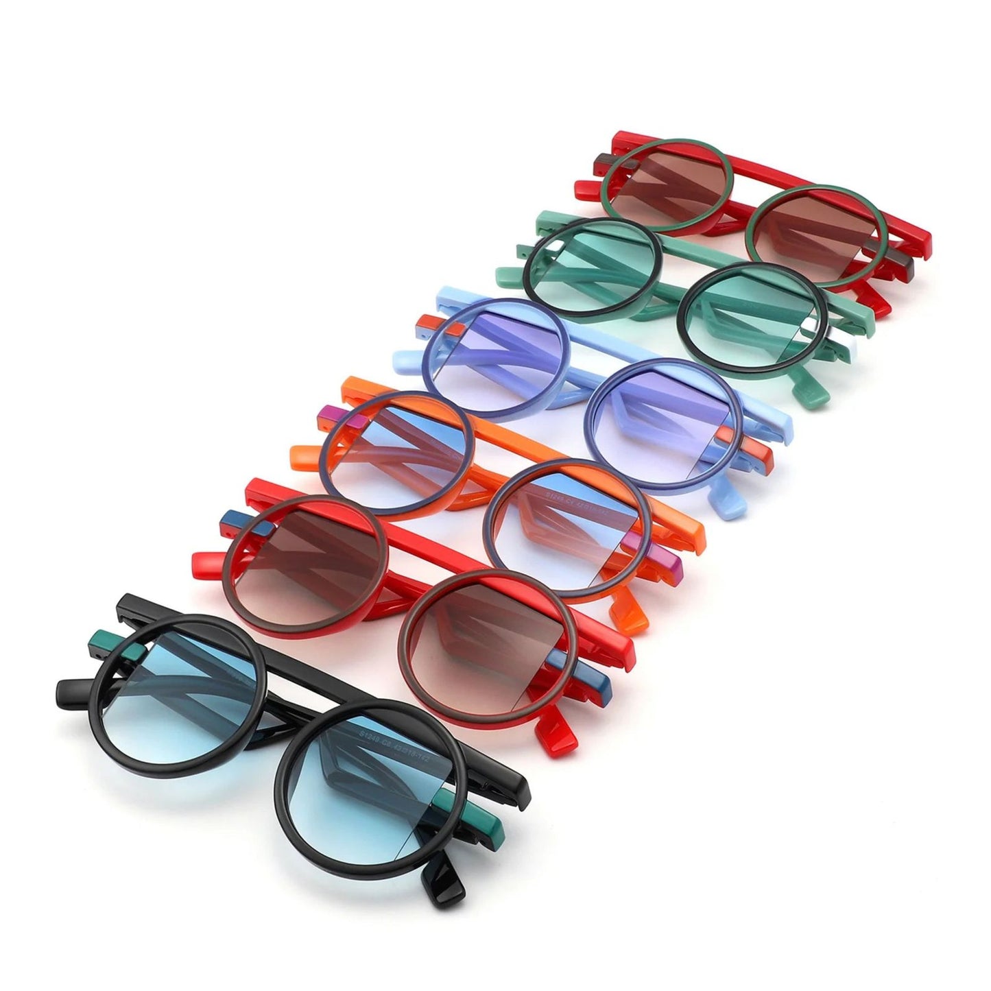 Sunglasses Red Round Futuristic Double Frame