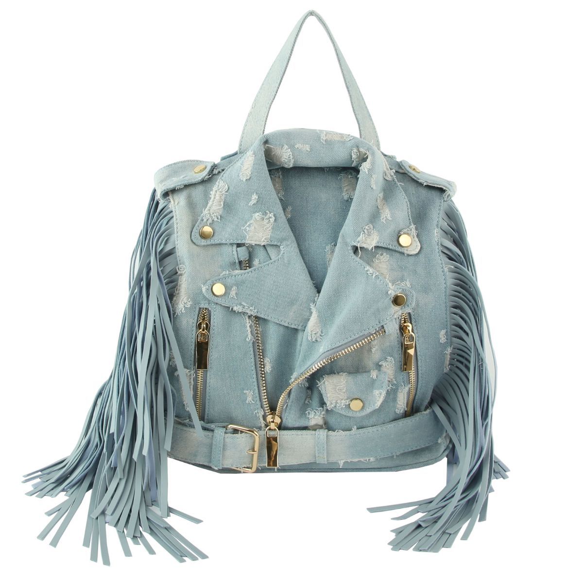 Moto Backpack Light Distressed Denim Handbag