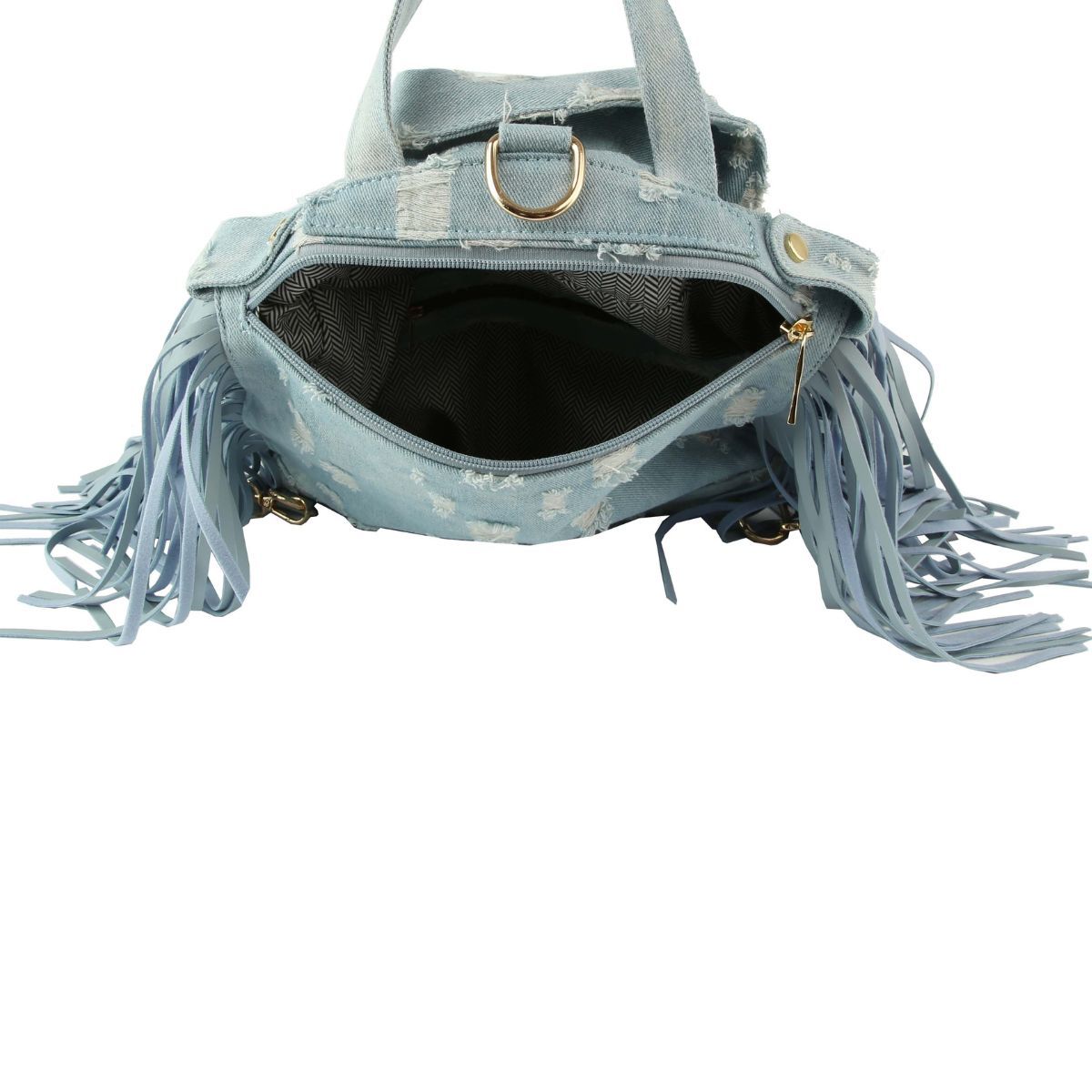 Moto Backpack Light Distressed Denim Handbag